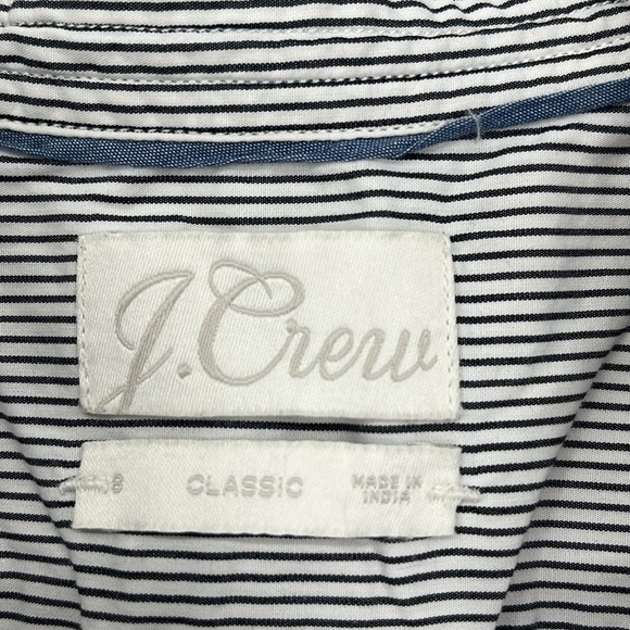 J.Crew Classic Fit Ruffle Collar Button Down Shirt Striped Navy White Preppy 8 - Picture 7 of 11